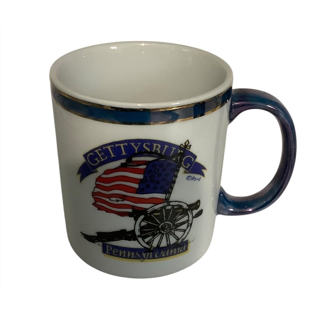Vtg Gettysburg Pennsylvania Civil War Coffee Tea Mug Cup Porcelain Flag Cannon
